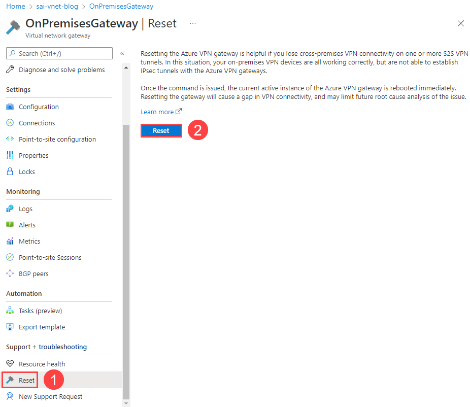 VPN Gateway reset